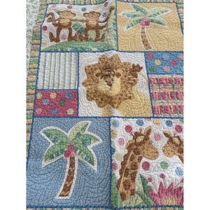 Vintage Jungle Safari Patchwork Quilted Baby Blanket Lion Monkey Giraffe 41x31